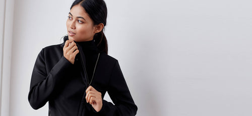 Neoprene black jacket with asymmetric zip - technical apparel by ADAY
