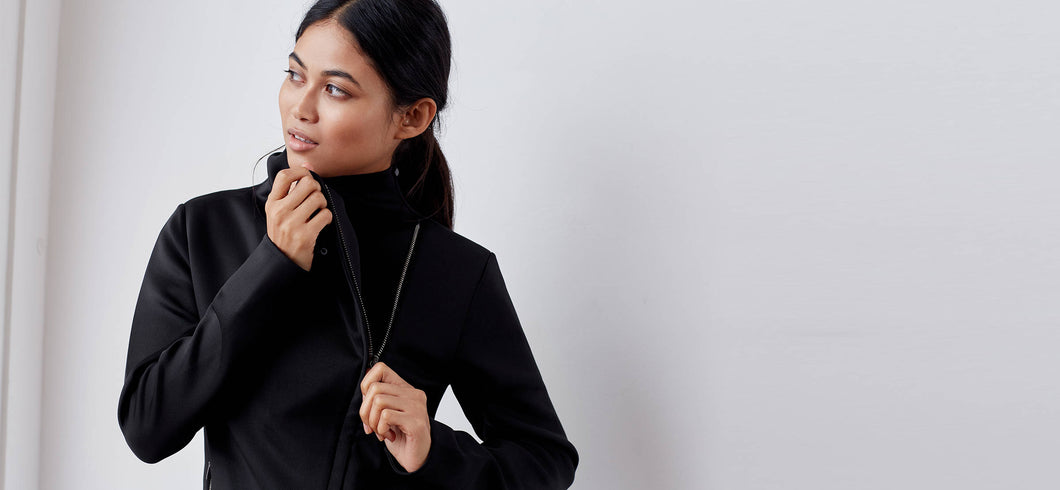 Neoprene black jacket with asymmetric zip - technical apparel by ADAY