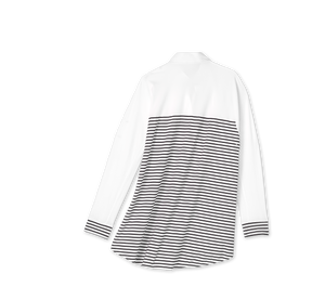 Breton Stripe Technical White Button Down Shirt - technical apparel by ADAY