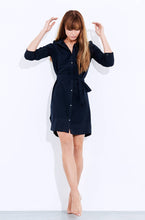 Dark navy, technical silk crepe, reversible button down shirt by ADAY