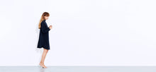 Dark navy, technical silk crepe, reversible button down shirt by ADAY
