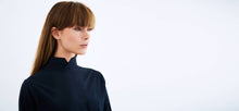 Dark navy, technical silk crepe, reversible button down shirt by ADAY