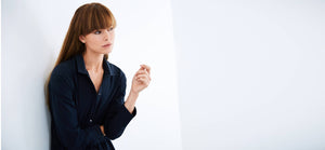 Dark navy, technical silk crepe, reversible button down shirt by ADAY