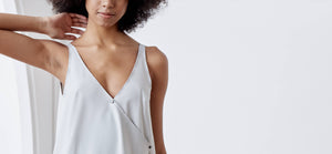 A-line, technical wrap dress with a V-neck and adjustable, removable belt. Technical apparel by ADAY, perfect for travel.