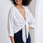 5-in-1 technical wrap blouse by ADAY, part of the Carry-On Capsule, designed for travel