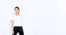 ADAY white neoprene top with mesh panel fashion activewear