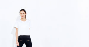 ADAY white neoprene top with mesh panel fashion activewear