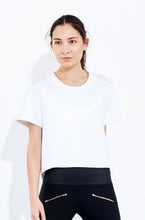 ADAY white crop top with statement rose gold zip fashion activewear 