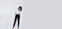 Technical Tailored Pants with elastic waist band, draped front, pockets + cuffed ankles