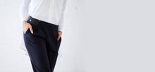Technical Tailored Pants with elastic waist band, draped front, pockets + cuffed ankles