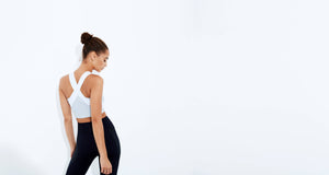 High impact minimal sports bra with bonded straps and a long front body