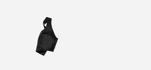 High impact minimal sports bra with bonded straps and a long front body