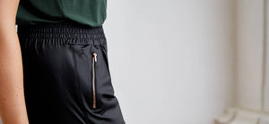 Wetlook trackpants with rose gold zips - technical apparel by ADAY