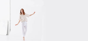 White Technical Silk Crepe Pants by ADAY – wrinkle free, breathable and sweat-wicking.