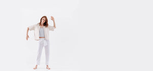 White Technical Silk Crepe Pants by ADAY – wrinkle free, breathable and sweat-wicking.