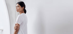 White silk inspired t-shirt with bonded seams - technical apparel by ADAY