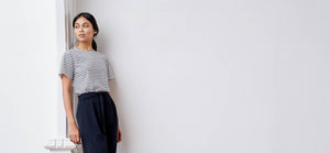 Striped silk inspired t-shirt with bonded seams - technical apparel by ADAY