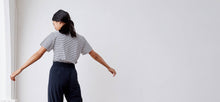 Striped silk inspired t-shirt with bonded seams - technical apparel by ADAY