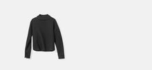 Black technical modal sweatshirt with laser cut bonded collar and vented back panel by ADAY