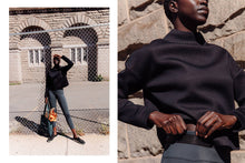 Black technical modal sweatshirt with laser cut bonded collar and vented back panel by ADAY