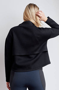 Black technical modal sweatshirt with laser cut bonded collar and vented back panel by ADAY