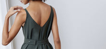 A-line, technical wrap dress with a V-neck and adjustable, removable belt. Technical apparel by ADAY, perfect for travel.