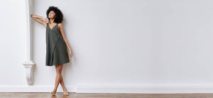 A-line, technical wrap dress with a V-neck and adjustable, removable belt. Technical apparel by ADAY, perfect for travel.