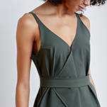 A-line, technical wrap dress with a V-neck and adjustable, removable belt. Technical apparel by ADAY, perfect for travel.