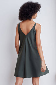 A-line, technical wrap dress with a V-neck and adjustable, removable belt. Technical apparel by ADAY, perfect for travel.