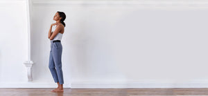Technical Tailored Pants with elastic waist band, draped front, pockets + cuffed ankles
