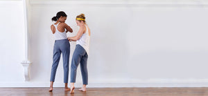 Technical Tailored Pants with elastic waist band, draped front, pockets + cuffed ankles