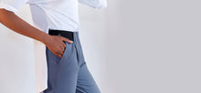 Technical Tailored Pants with elastic waist band, draped front, pockets + cuffed ankles