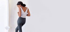 High waisted navy leggings with side pocket. Technical apparel by ADAY.