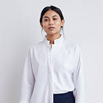 Technical button down shirt with side slits, bonded seams + gunmetal snaps