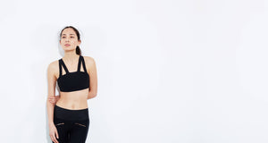 Black statement bonded sports bra with compression fabric