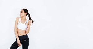 White statement bonded sports bra with compression fabric