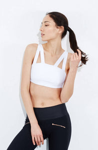 White statement bonded sports bra with compression fabric