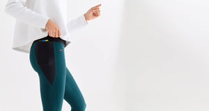 technical leggings with bonded seams, gunmetal zippers + a side phone pocket