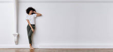 Technical Tailored Pants with elastic waist band, draped front, pockets + cuffed ankles