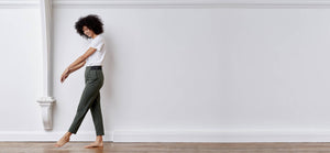 Technical Tailored Pants with elastic waist band, draped front, pockets + cuffed ankles