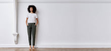 Technical Tailored Pants with elastic waist band, draped front, pockets + cuffed ankles