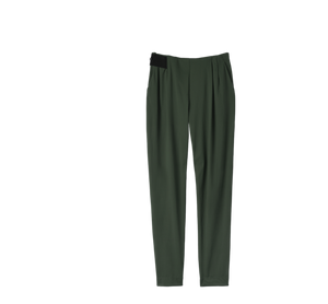 Technical Tailored Pants with elastic waist band, draped front, pockets + cuffed ankles