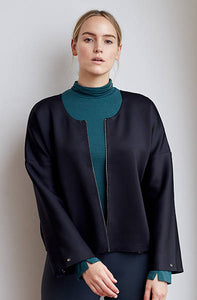 Recycled, reversible kimono sleeve jacket with gunmetal zip and adjustable arms.