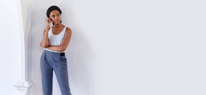 Technical Tailored Pants with elastic waist band, draped front, pockets + cuffed ankles