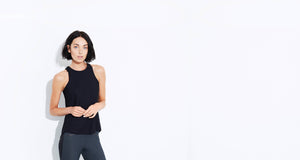 Active silk tank with high next and pleat in the back - technical apparel by ADAY