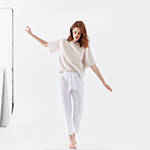 White Technical Silk Crepe Pants by ADAY – wrinkle free, breathable and sweat-wicking.
