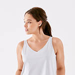 Got the Scoop Tank in Cloud  colored technical silk with bonded hems and a v-shaped neckline