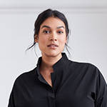 Technical button down shirt with side slits, bonded seams + gunmetal snaps