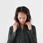 Technical button down shirt with side slits, bonded seams + gunmetal snaps