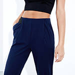 Technical Tailored Pants with elastic waist band, draped front, pockets + cuffed ankles